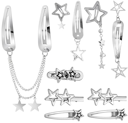 10 Stück Y2k Haarspange Silber, Metall Haarspangen Damen Haarklammer Silber, Star Hair Clips Metall Haarspange Minimalistische Zierlich Stern Haarspangen Klein Für Girls Damen Kopfbedeckungen 8 Stilen