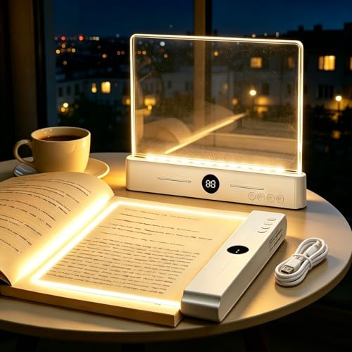 TDTOD Lampada Libro Piatta, Luce per Libri a LED Intelligente, Portatile Lampada da Lettura Con Timer e Luci a 3 Colori, Ricaricabile Lampada Lettura a Pannello per la Lettura Notturna (Blanc)