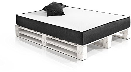 PALETTI Massivholzbett Duo Holzbett Palettenbett Bett aus Paletten mit 11 Leisten, Palettenmöbel Made in Germany, 180 x 200 cm, Fichte Weiss