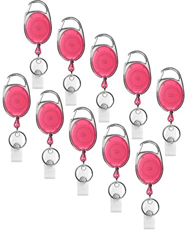 Ausweisjojo rosa [10 Stück] Ausweishalter Jojo oval mit Vinylstrap gewerbeverstärkt und Aufrollmechanismus für Ausweishüllen Kartenhüllen Kartenhalter