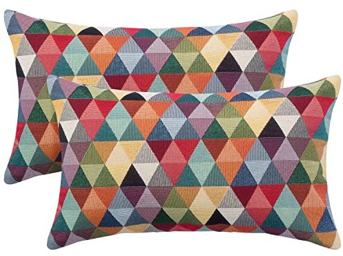Selfitex 2er Set 30x50 Bunte Sofakissen inkl. Füllkissen, Luxus Sofakissen, farbenfrohes Couchkissen Set, hochwertiger Couchkissen Muster Bezug mit Reißverschluss, Bunte Kissen Deko (Dreieck)