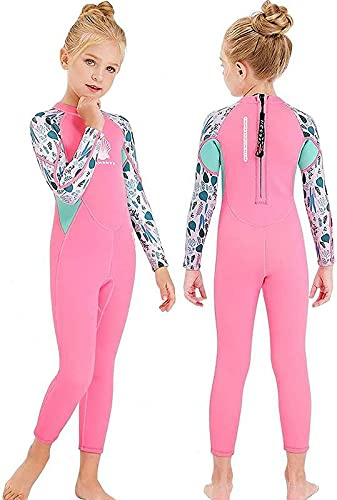 MWTA Wetsuit for Kids Boys Girls 2.5mm Neoprene Thermal Swimsuit Fullsuit Wet Suits Long Sleeve for Toddler Child Junior Youth Swimming, Diving, Surfing Pink-S