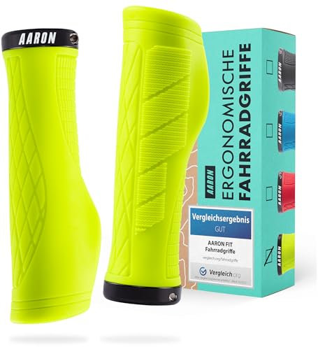 AARON FIT Fahrradgriffe mit Gel Dämpfung | Sportliche Lenkergriffe aus rutschfestem Gummi | Lock-On Lenkergriffe geeigent für E-Bike, Trekkingrad, Mountainbike, Crossbike, Fixie u.v.m. Gelb