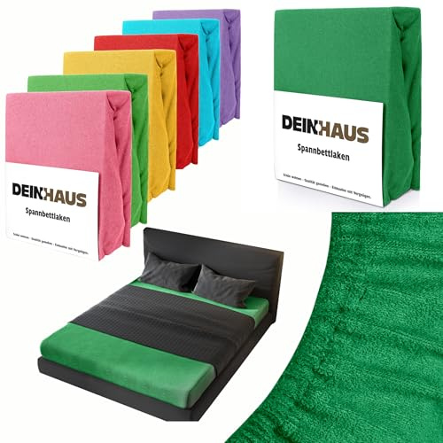 DH DEIN.HAUS Frottee Spannbettlaken 140 x 200 cm – Baumwolle, mit Gummizug, weich & pflegeleicht, Bettlaken – Farbe: dunkelgrün