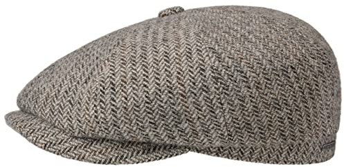 Stetson Hatteras Herringbone Wool Flatcap Schirmmütze Ballonmütze Wollcap Herren - Made in The EU mit Schirm, Futter Winter Herbst-Winter - 57 cm grau