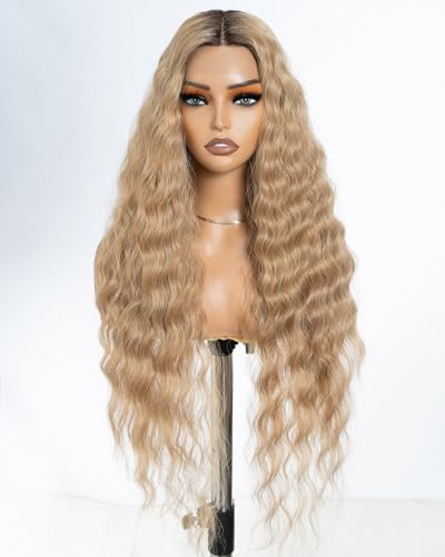 Style Icon Perücke mit Filmansatz Super Lange Lace Front Wigs für Frauen Kunsthaar Wasserwelle Perücken mit Mittelscheitel Damen Wig 76cm Kunstfaser synthetische Faser (RT6/23C)