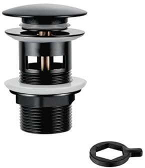 Ibergrif M20502B Universal Ablaufgarnitur POP UP- Anti-Blocking, Auslaufsicher, Korrosionsbeständig, Abflussstopfen Einfache Montage, für Waschbecken mit überlauf Ablaufventil, Schwarz, Messing