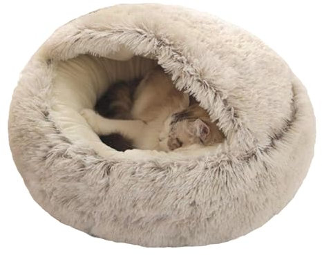 Ndier Flauschiges Katzenbett, Katzen höhle, weiches Plüsch, Höhle mit Kapuze, Katzenbett, für den Winter, warm, Schlafkissen, rutschfest, maschinenwaschbar, für Katzen und Welpen