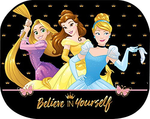 TataWay - Rideau Auto-Statique Disney Princesses, Pare Soleil Extra Dark, Fixation sans Ventouses, Étui de Rangement, Polyester, Princesses, Large, 44x35 cm