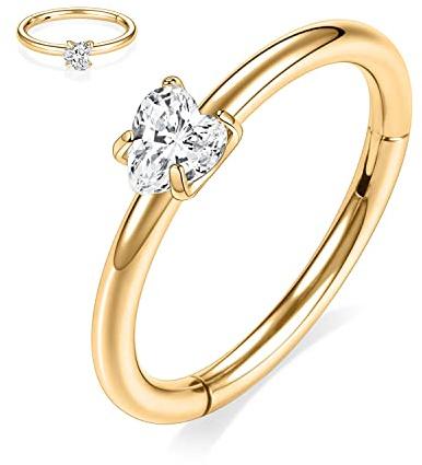 AROWRO Anneau de nez en acier chirurgical 16 G - Pour hélix, conque, tragus, boucles d'oreilles à charnière - Anneau segmenté pour homme et femme - Design en croix et cœur, Acier inoxydable
