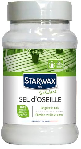 STARWAX SOLUVERT Sel d'oseille 400g | Dégrise le bois, élimine taches de rouille et d'encre, bois noircis, vernis textiles et plastiques, fabriqué en France