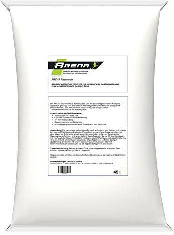 ARENA Rasenerde Premium 45L I torfreduzierte, organisch gedüngte Erde mit Sand und Kompost I für Rasen Nachsaat, Neuanlage und Garten