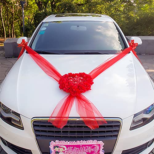 Hochzeitsauto deko Auto Schmuck Braut Paar Rose Deko Dekoration Autoschmuck Hochzeit Car Auto Wedding Deko Girlande PKW (Rot)