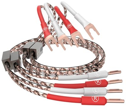 Tertullus 1 Paar VS903 High-End OFC Flaches Vollkupfer Lautsprecherkabel Hochreines 99.999% 17 AWG (1,0 mm2) HiFi Dynamisches Lautsprecherkabel Litze (Doppelstrang) (Spaten zu Banane 2.5m)