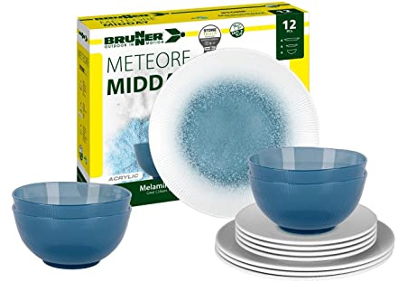 Brunner 0830148N.C1X Campinggeschirr Set für 4 Personen, Midday Meteor Azur, 12 Stück