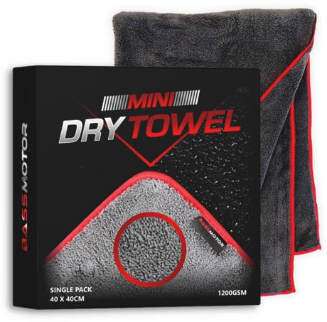 BassMotor Toalla de Secado Premium para Coche y Moto, 1200 GSM, 40x40cm Toalla de Limpieza Ultra Absorbente, Bayeta Microfibra sin Pelusas, Bayeta de Secado Coche - Mini Dry Towel