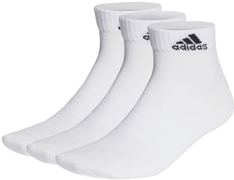 adidas Mixte Thin and Light Ankle Socks 3 Pairs, White / Black, 8.5-10