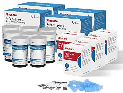 Sinocare Safe AQ pro I Strisce per Glicemia, con 200 Strisce e 200 Lancette