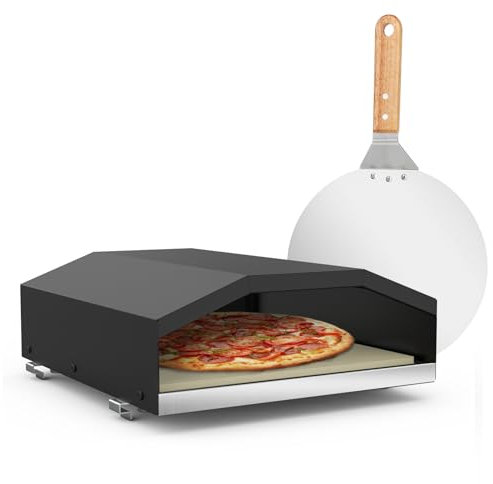 Onlyfire Side Burner Pizza Oven, Outdoor Pizza Oven Kit with Pizza Stone & Pizza Peel for Gas Grill with Side Burner, 10.8'' x 12.4'' Single Burner Cooking Accessory for Camping, Backyard and Patio