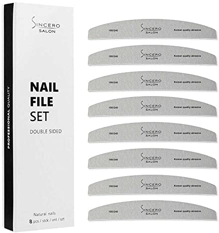 Sincero Salon - Nagelfeile 180/240 - Nagelfeilen Set - Nagelfeilen für Gelnägel - Nagelfeilen Naturnägel - Extrem Lange Haltbarkeit und Ausdauer - Nägel Zubehör - Doppelseitige - 8 Stück