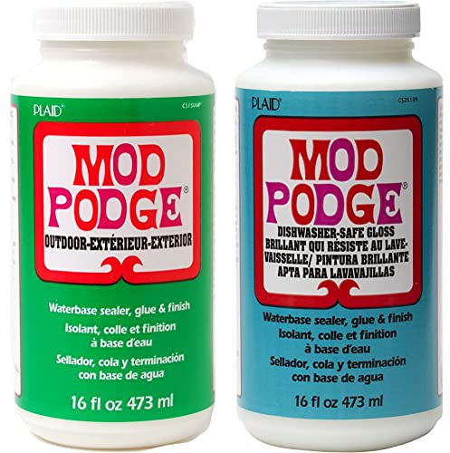 Mod Podge 16 oz Outdoor Decoupage, & 16 oz Dishwasher Safe Gloss,