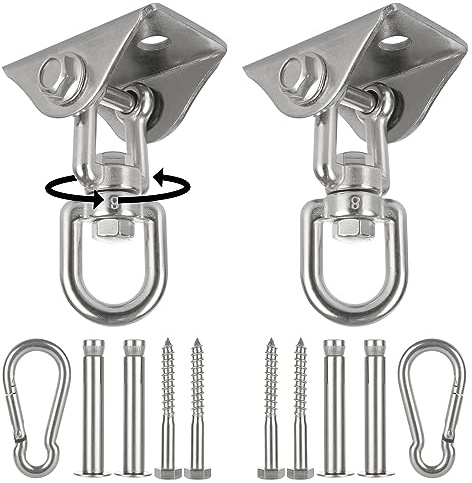 MIVIDE 2 pack Heavy Duty Swing Hangers, Hammock Hook for Wall, Wood, Stainless Steel 360° Rotate Swing Hook for Yoga Hammock Chair