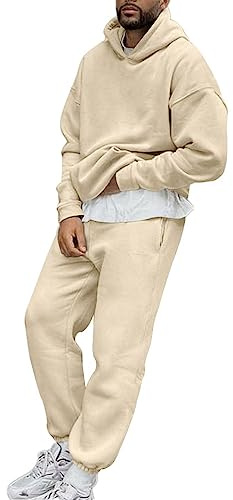 shownicer Tute Uomo Complete Manica Lunga Felpa con Cappuccio + Pantaloni Tuta Joggers Moda Stampa Lettering Completi Abbigliamento Sportivo Casual Hip Hop 2 Pezzi Jogging Completo A Cachi L