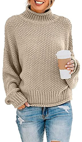 DEARCASE Maglione a Collo Alto e Maniche a Pipistrello Maglione Oversize a Maglia Grossa Maglioni Invernali, X-Large Khaki