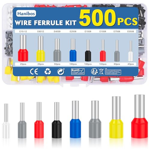 500 Stück Aderendhülsen Set, Hanibos 0.5-10mm² (22-7 AWG) Isolierte Aderhülsen Kabelhülsen Aderendhülsen Sortiment für Drahtverbindung