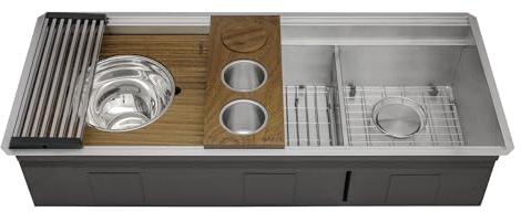 Ruvati 45-inch Double Bowl Workstation Kitchen Sink - Undermount 16 Gauge Stainless Steel Kitchen Sink with Two-Tiered Ledge & Accessories - RVH8253