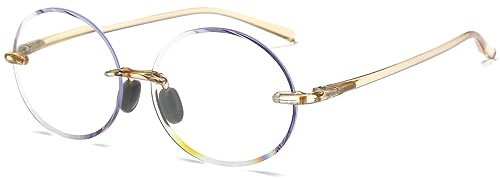 Lanomi Rahmenlos Lesebrille Blaulichtfilter Rund Damen Herren Randlose Lesehilfe Flexibel Ultraleicht TR90 Sehehilfe Diamant Cut Computer Brille Champagnerfarbe 1.5