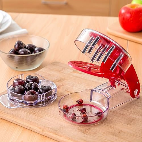 Cherry Pitter Tool, Cherry Stoner Remover, 6-Cavity Efficient Cherry Stone Remover with Stainless Steel for Red Bayberry, Olive, Cherry