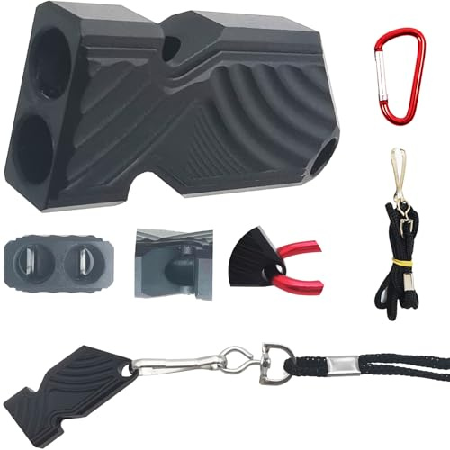 CTRICALVER Trillerpfeife, Signalpfeife aus Aluminiumlegierung, Sicherheitspfeife mit hoher Dezibelzahl, mit Schlüsselbund und Umhängeband für Bootfahren, Outdoor, Camping, Wandern, Twill schwarz