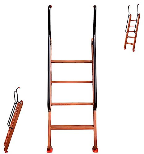 Holzleiter mit extra langem Handlauf, Trittleiter-Ersatz für Bibliotheks-Camper-Bunkhouse-Anhänger, Bodenständer-Etagenbett-Leiter-Treppe (Farbe: Braun, Größe: 4 Stufen – 125 cm (49 1/4 Zoll