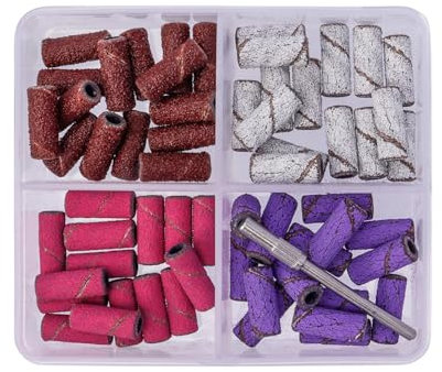 Treki 60 Stück Mini Schleifhülsen Bit mit 2,35 mm Schaft Feine Schleifkappen für Nagelfräser, Grobe Schleifband in 80er/120er/180er/240er Körnung zum Entfernen von Nagellack Gel Acryl