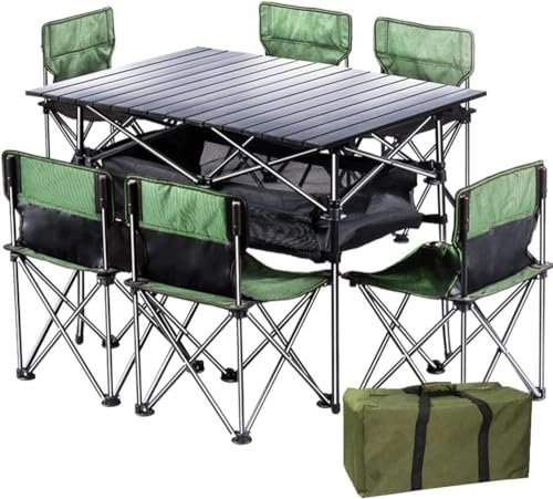 SAMEZA Klappbarer Campingtisch mit 6 Stühlen, tragbarer, Leichter Picknicktisch für Reisen im Freien, Grillpartys am Strand, Grillen im Hinterhof, grün, Vereinigte Staaten
