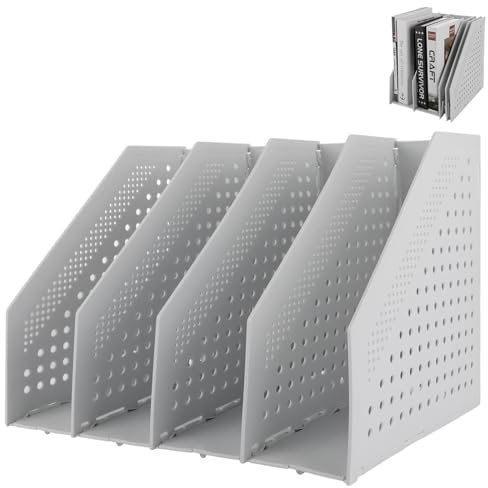 YAYODS Stehsammler A4 Kunststoff - Faltbarer Stehsammler A4 Grau - Schreibtisch Organizer - Stehsammler Plastik mit 4 Fächer für Büro Organisation, Aufbewahrung, School, Office