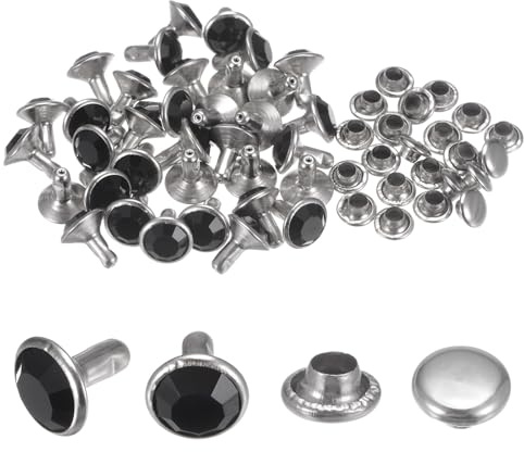 QUARKZMAN 100 Piezas de Remaches de Cristal de 8 mm, Remaches de Estrás Rápidos para Ropa, Cuero, Manualidades de Tela, Decoración de Artes y Manualidades, Color Negro