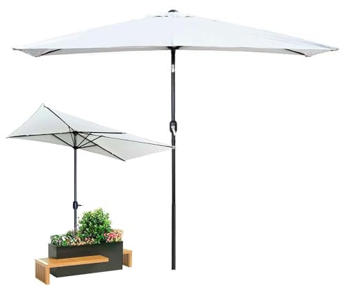 Halbrundes Sonnenschirm Mit Handkurbel Balkon Sonnenschirm Beige Wasserabweisender Terrassenschirm Gartenschirm 200x100cm 250x130cm Ohne Sockel(Beige,250x130cm/8.2x4ft)