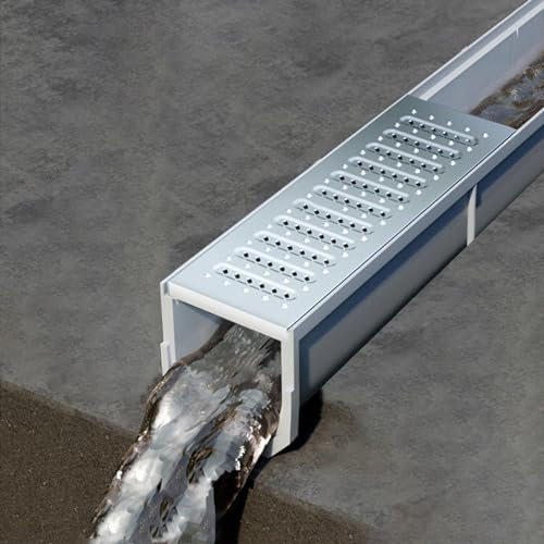 Canaletta Scolo Acqua Piovana Corredo Dello Scolo del Canale Della Grondaia Della Pioggia, Canaletta di Scarico Dell'acqua Piovana con Griglia in Acciaio Inox, Trincea di Drenaggio per Pavimentazioni(