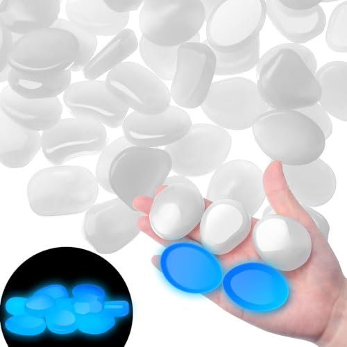 Landical 100 Pcs Large Glow in The Dark Rocks Pebbles Outdoor Fish Tank Rocks Aquarium Gravel Luminous Stones for Walkway Succulent Plant Halloween Decor(1.8 Inch,White)