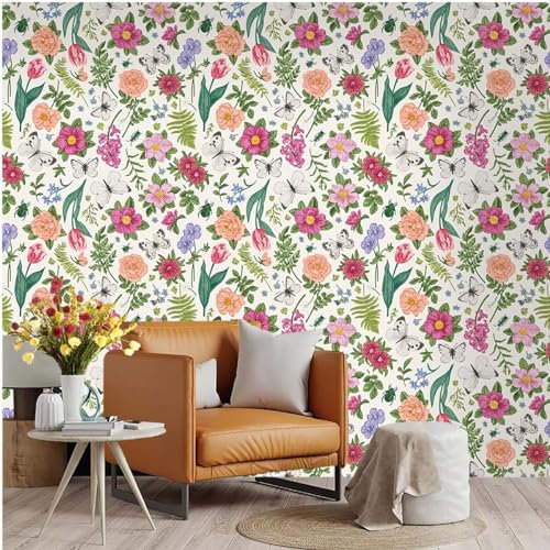 Selbstklebende Tapete Insektenblumen Strukturtapete Wandtattoo Schlafzimmer Tapete Selbstklebend Vliestapete Wallpaper for Living Room Tapeten Leicht zu Entfernen Wandschutzfolie 45x600cm