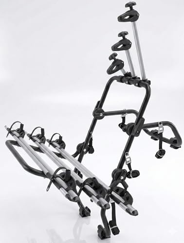 Fahrrad Heckträger - Fahrradträger Heckklappe - VDP 3 - universal Auto Fahrradträger - Heckklappenträger mit Schienen - Fahrradheckträger fürs Auto - Befestigung Kofferraumklappe - 3 Räder