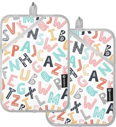 Großer Topflappen im skandinavischen Stil, Alphabet-Topflappen für Küchen mit Taschenofen-Pad, 2 Stück, Ofen-Pads, hitzebeständig, 2 Stück