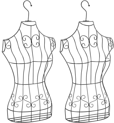 Kritkin 2 Stück weibliche schwarze Metall-Stahldraht-Schaufensterpuppe, Kleiderform, zum Aufhängen, Ganzkörper-Torso-Mannequin, weiblicher Draht, Kleiderform, Draht-Mannequin zum Nähen, Kleiderform