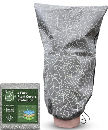 Voile d'Hivernage | Housse Plante Extérieur 80x120 CM, Lot de 4, Marron | Sac de Protection Anti-Gel avec Cordon & Zip, pour Arbres et Arbustes