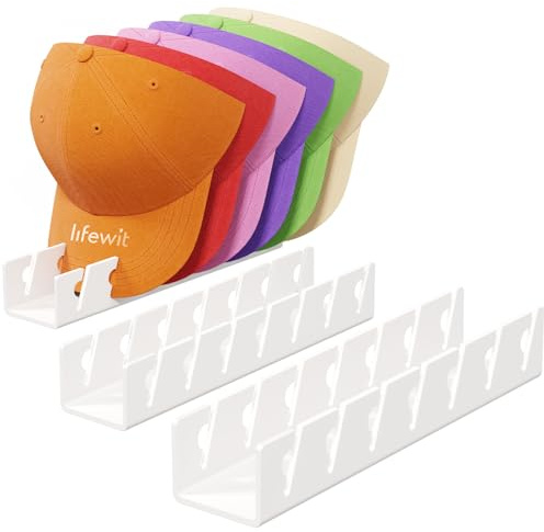 Lifewit Hat Organizer för Baseball Caps 3 Pack, Ingen installation Akryl Hat Stand för 21 Caps, Cowboy Hat Förvaringsställ Hållare för Garderob/Sovrum/Dresser Display, Vit