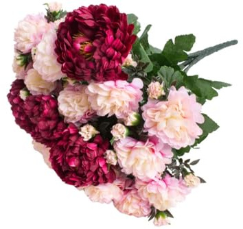 künstlicher Chrysanthemen Strauß 37 cm, Kunstblumenstrauß, Farbe: burgund-rosa