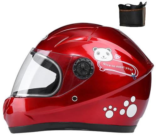 Casque de moto intégral pour enfants, casque de scooter approuvé ECE avec pare-soleil et écharpe amovible, casque de scooter pour garçons et filles âgés de 3 à 12 ans A,50-54CM