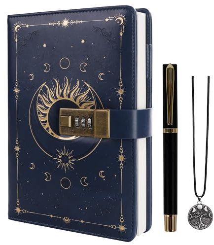 TIEFOSSI Diary with Lock, Vintage Sun Journal with Lock for Women Men, A5 Refillable Notebook with Lock for Writing, 224 Numbered Pages